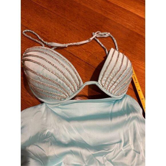 NWT Oh Polly Yuki Ruched Cutout Mini Dress Aqua UK 10/US 6 - Picture 9 of 17